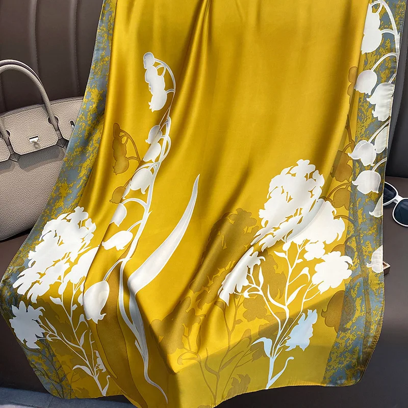 Design Satin Silk Shawl Hijab Scarf Women Fashion Summer Sunscreen Beach Stole Wraps Bufanda Female Headkerchief Echarpe New