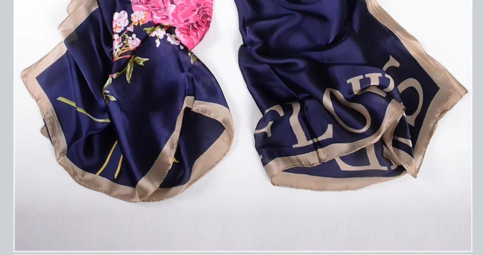 [BYSIFA]  Grey Blue Silk Scarf Shawl Spring Winter Fashion Women Scarves Hijabs Summer Elegant Peony Design Ladies Beach Shawls
