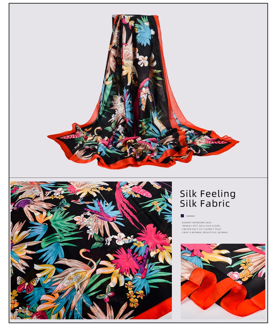 [BYSIFA]  Grey Blue Silk Scarf Shawl Spring Winter Fashion Women Scarves Hijabs Summer Elegant Peony Design Ladies Beach Shawls