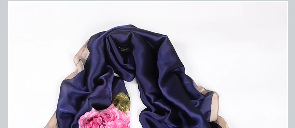 [BYSIFA]  Grey Blue Silk Scarf Shawl Spring Winter Fashion Women Scarves Hijabs Summer Elegant Peony Design Ladies Beach Shawls