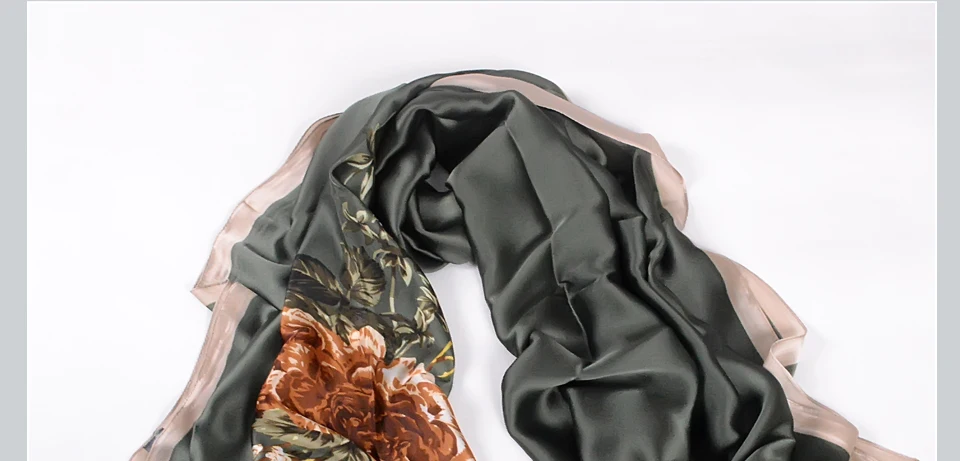 [BYSIFA]  Grey Blue Silk Scarf Shawl Spring Winter Fashion Women Scarves Hijabs Summer Elegant Peony Design Ladies Beach Shawls