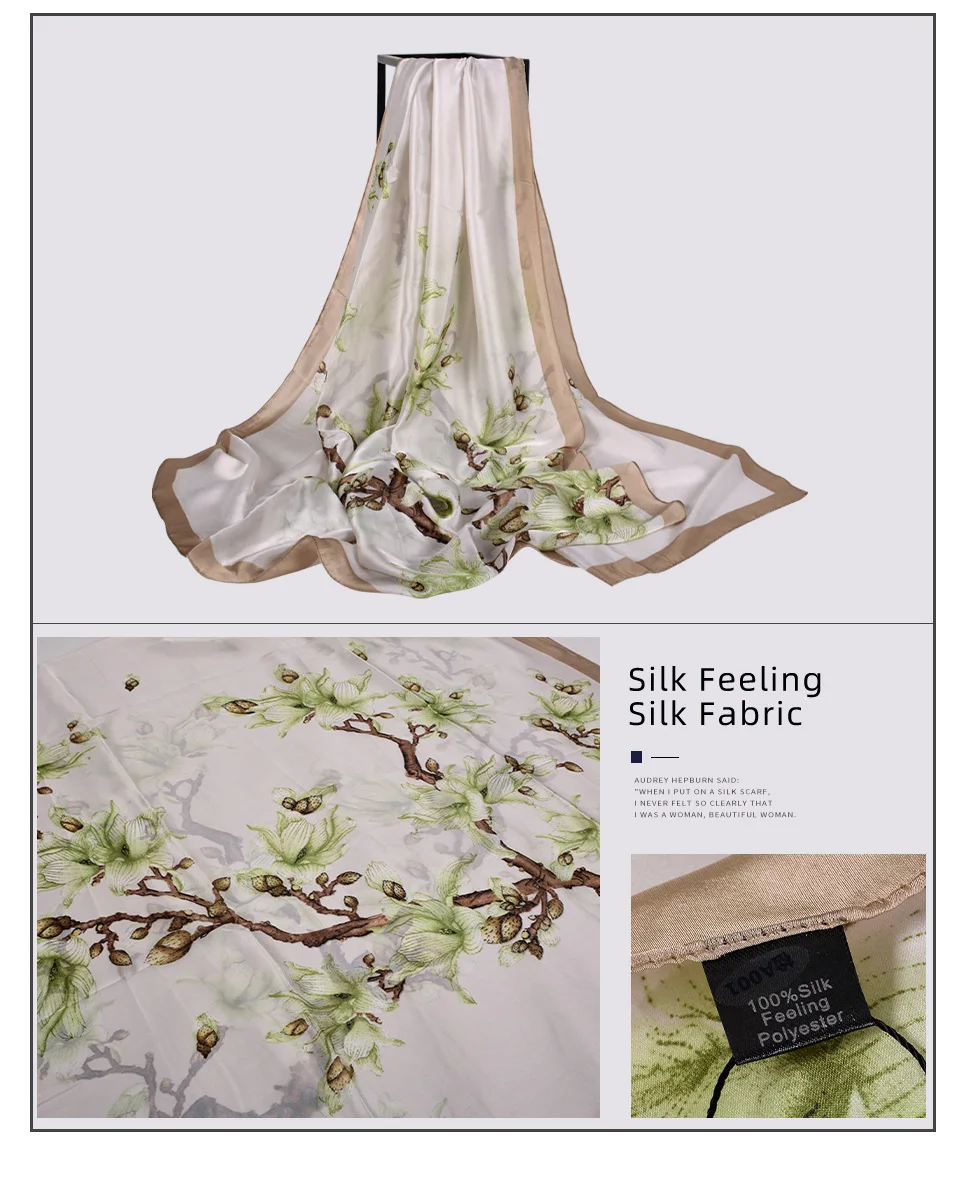[BYSIFA]  Grey Blue Silk Scarf Shawl Spring Winter Fashion Women Scarves Hijabs Summer Elegant Peony Design Ladies Beach Shawls