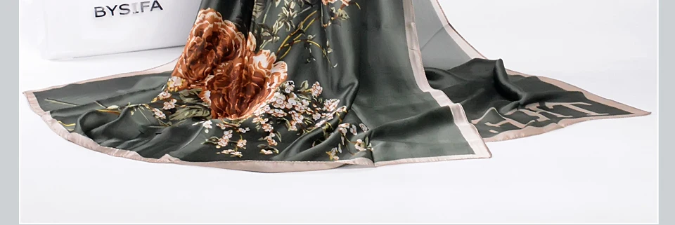 [BYSIFA]  Grey Blue Silk Scarf Shawl Spring Winter Fashion Women Scarves Hijabs Summer Elegant Peony Design Ladies Beach Shawls