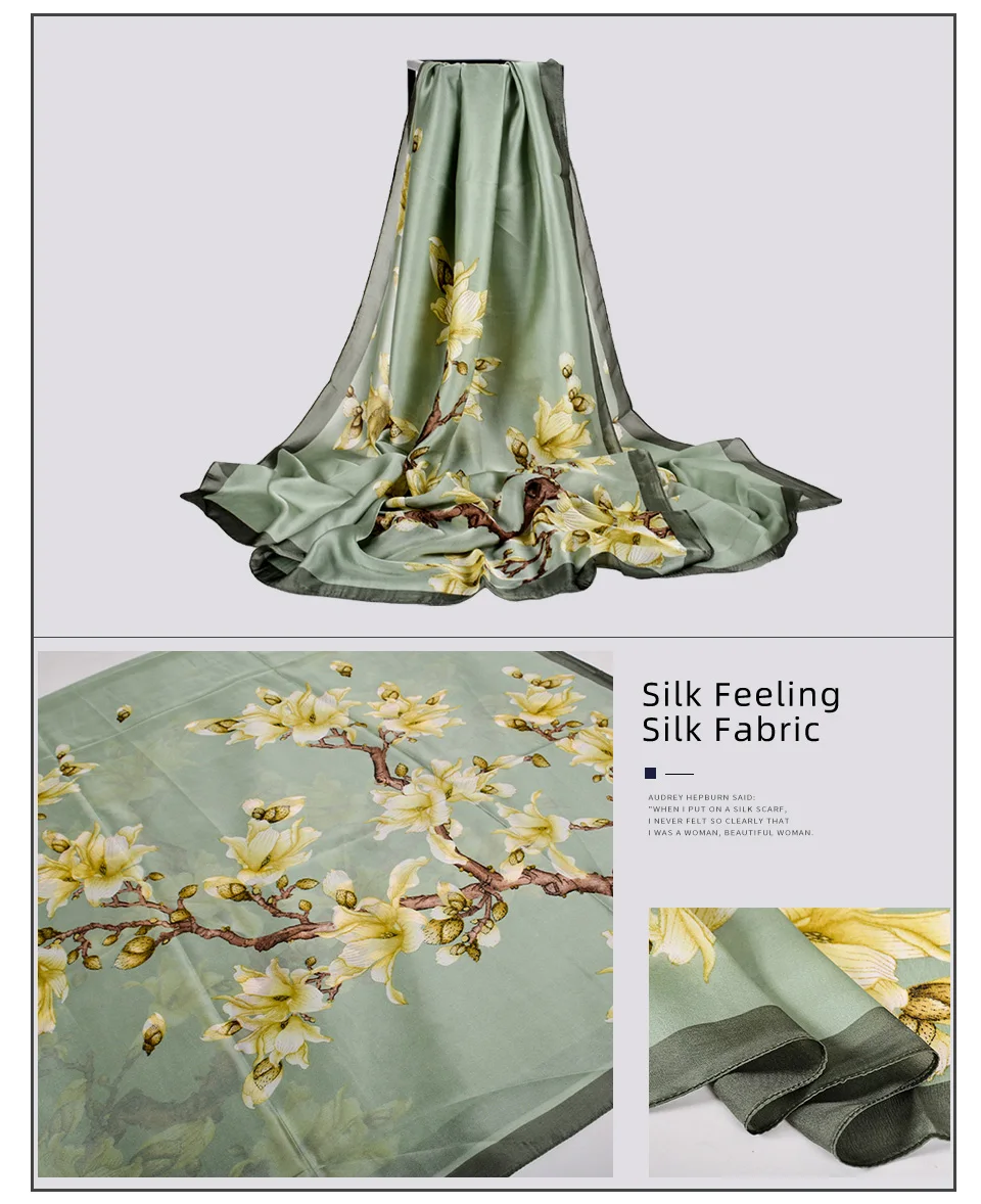 [BYSIFA]  Grey Blue Silk Scarf Shawl Spring Winter Fashion Women Scarves Hijabs Summer Elegant Peony Design Ladies Beach Shawls