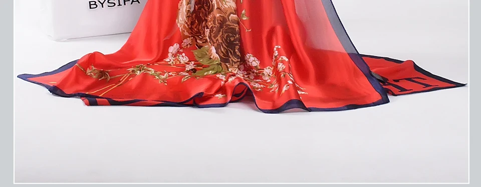 [BYSIFA]  Grey Blue Silk Scarf Shawl Spring Winter Fashion Women Scarves Hijabs Summer Elegant Peony Design Ladies Beach Shawls