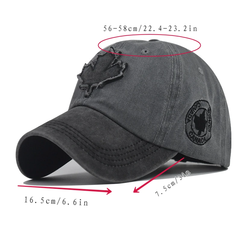 Washed Canada Baseball Cap Maple Leaf Embroidery Adjustable Sun Protection Snapback Caps For Men Women Sports Hiking Golf Hats