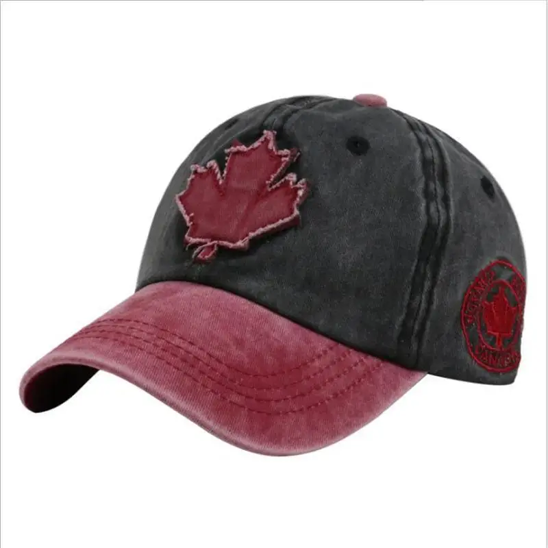 Washed Canada Baseball Cap Maple Leaf Embroidery Adjustable Sun Protection Snapback Caps For Men Women Sports Hiking Golf Hats