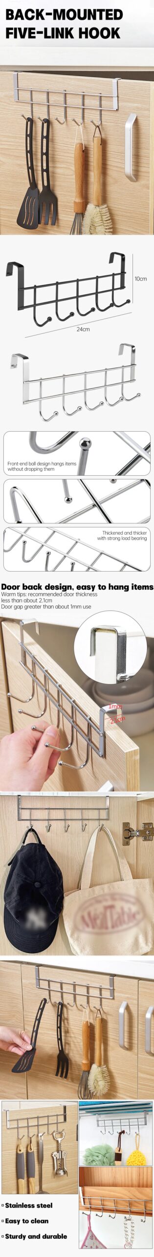 Stainless Steel Cabinet Hook Punch Free Storage Holder Multifunctional Towel Hanger Rack Durable Door Hook For Bathroom Kitchen