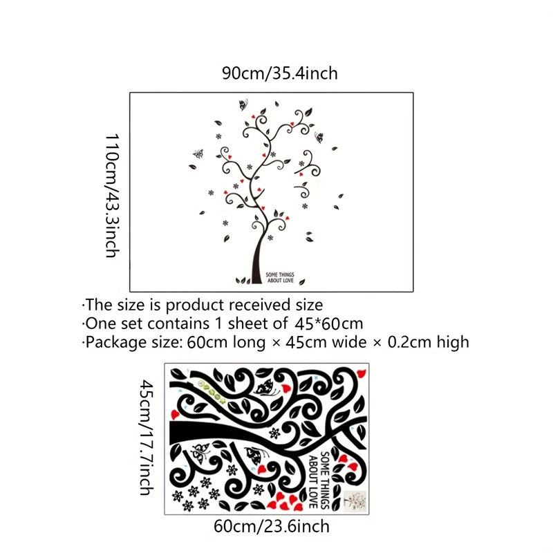 1PC Beautiful Love Tree Sticker Decoration Living Room, Bedroom, Glass Showcase Window, Self Adhesive Wall Sticker