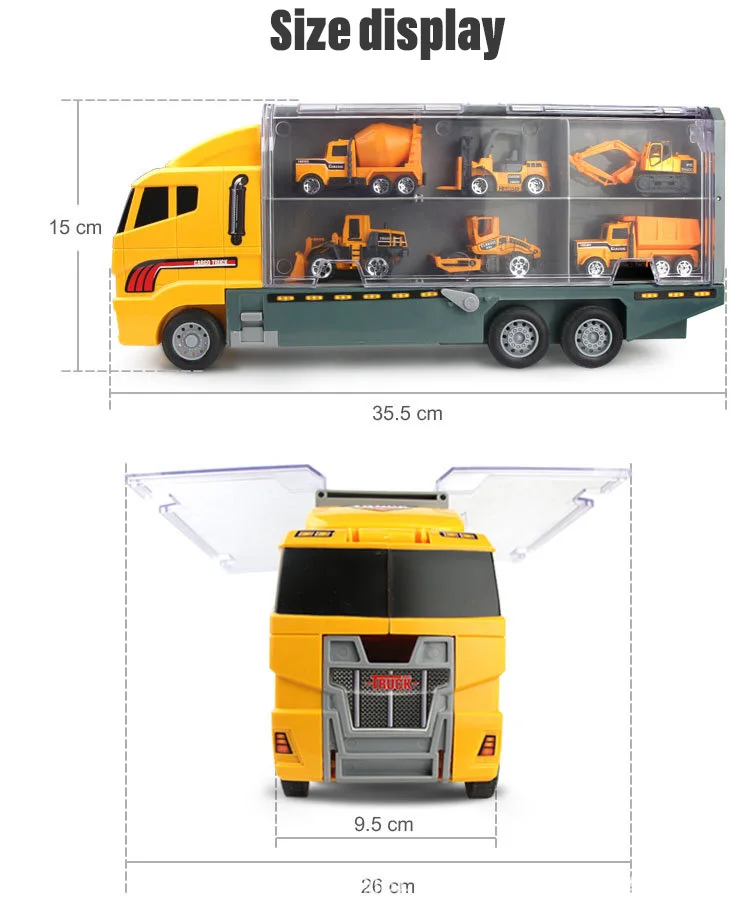 10 In 1 Construction Toys Truck Storage Die-cast Vehicle Transporter Car Set Excavator Dump Truck Digger Backhoe for Kids Gift