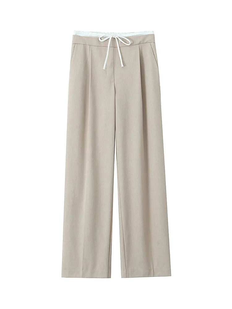 Willshela Women Fashion Solid Lace Up Side Zipper Straight Pants Vintage High Elastic Waist Female Chic Lady Trousers Willshela Women Fashion Solid Lace Up Side Zipper Straight Pants Vintage High Elastic Waist Female Chic Lady Trousers
