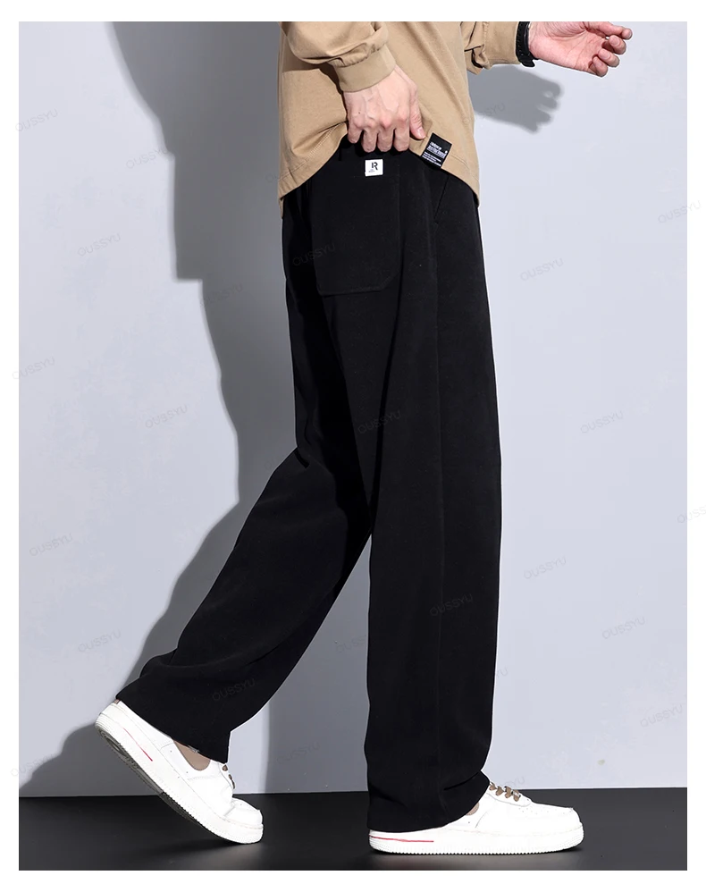 Autumn Winter Stretch Corduroy Pants Men Thick Elastic Waist Korea Baggy Straight Jogger Outdoors Trousers Male Large Size M-5XL