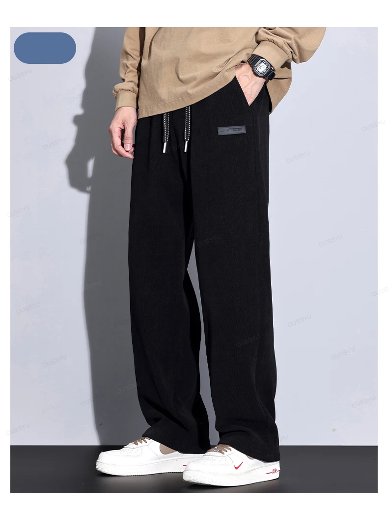 Autumn Winter Stretch Corduroy Pants Men Thick Elastic Waist Korea Baggy Straight Jogger Outdoors Trousers Male Large Size M-5XL