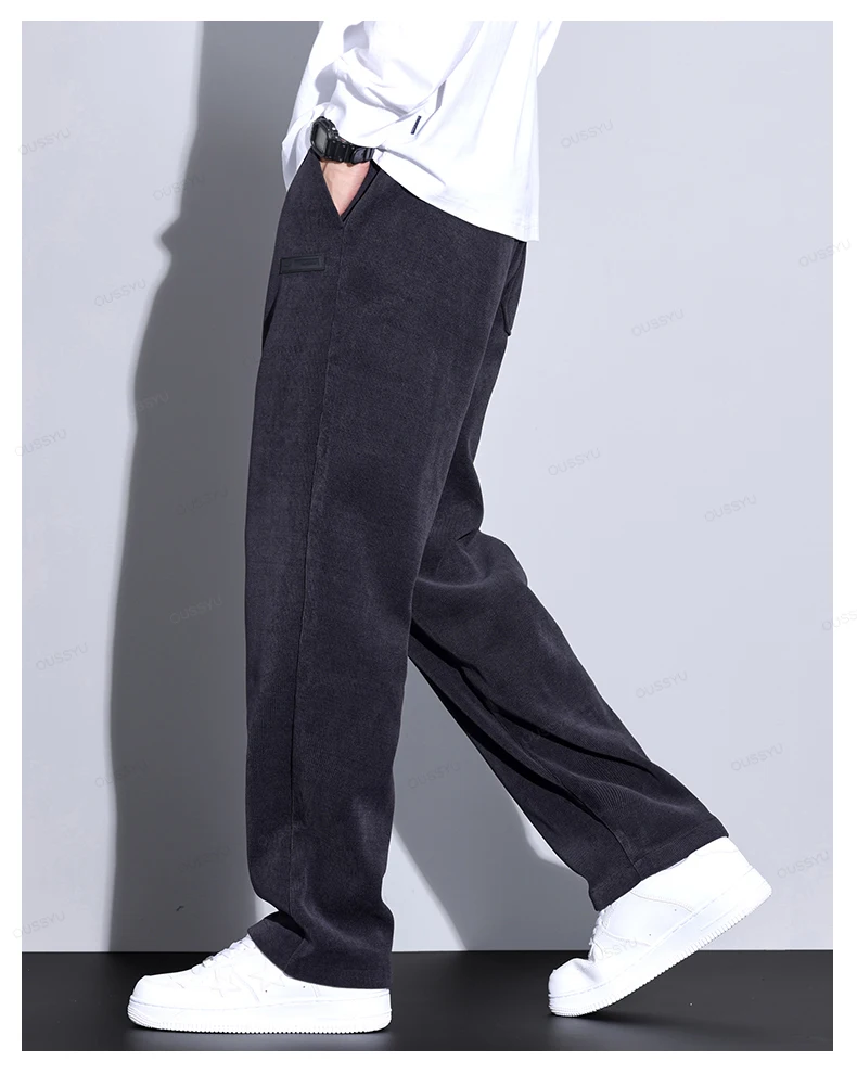 Autumn Winter Stretch Corduroy Pants Men Thick Elastic Waist Korea Baggy Straight Jogger Outdoors Trousers Male Large Size M-5XL