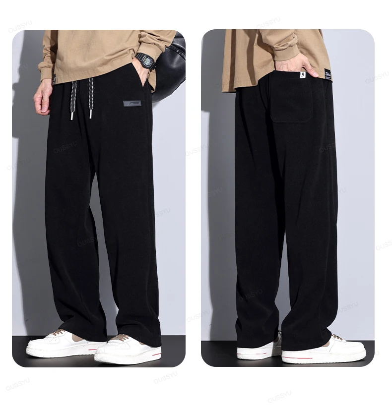Autumn Winter Stretch Corduroy Pants Men Thick Elastic Waist Korea Baggy Straight Jogger Outdoors Trousers Male Large Size M-5XL