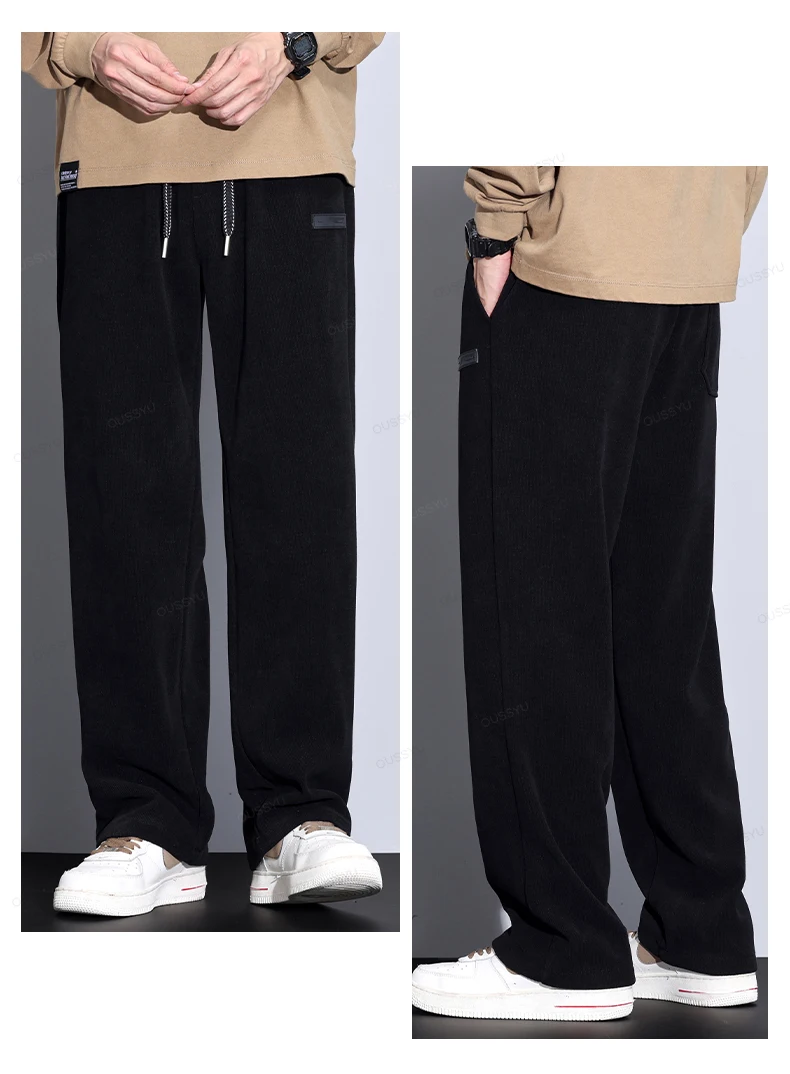 Autumn Winter Stretch Corduroy Pants Men Thick Elastic Waist Korea Baggy Straight Jogger Outdoors Trousers Male Large Size M-5XL