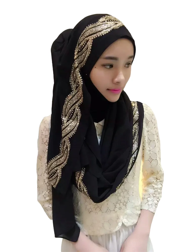 Muslim Hijab Scarf for Women Senior Chiffon Headscarf Glitter Head Wrap Ladies Headscarf 180*70cm