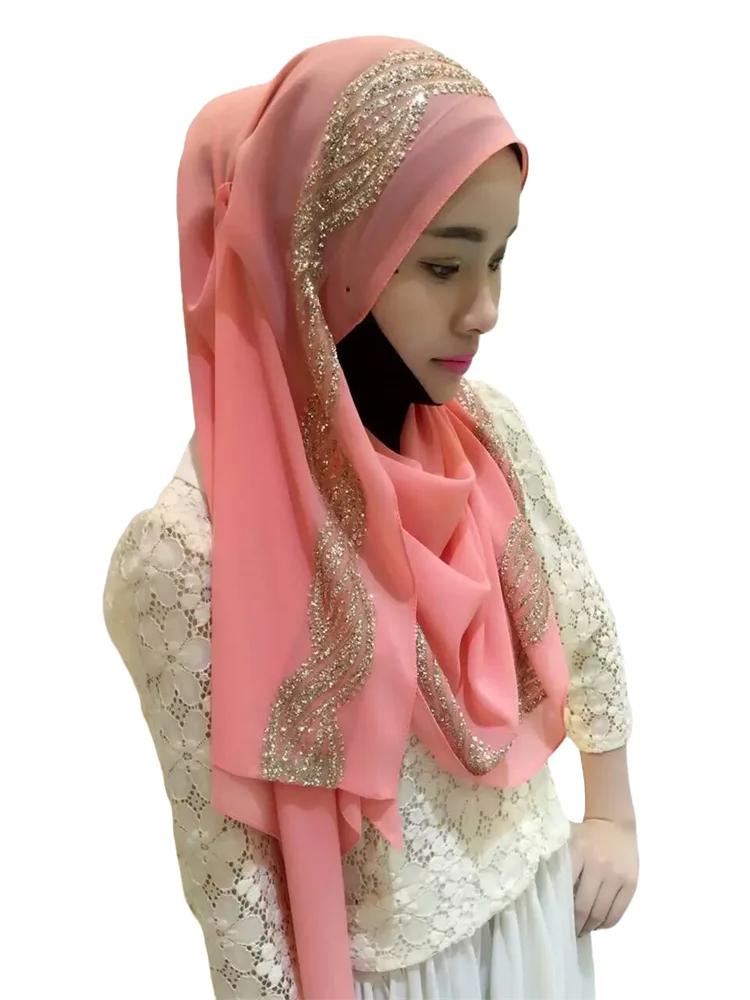 Muslim Hijab Scarf for Women Senior Chiffon Headscarf Glitter Head Wrap Ladies Headscarf 180*70cm