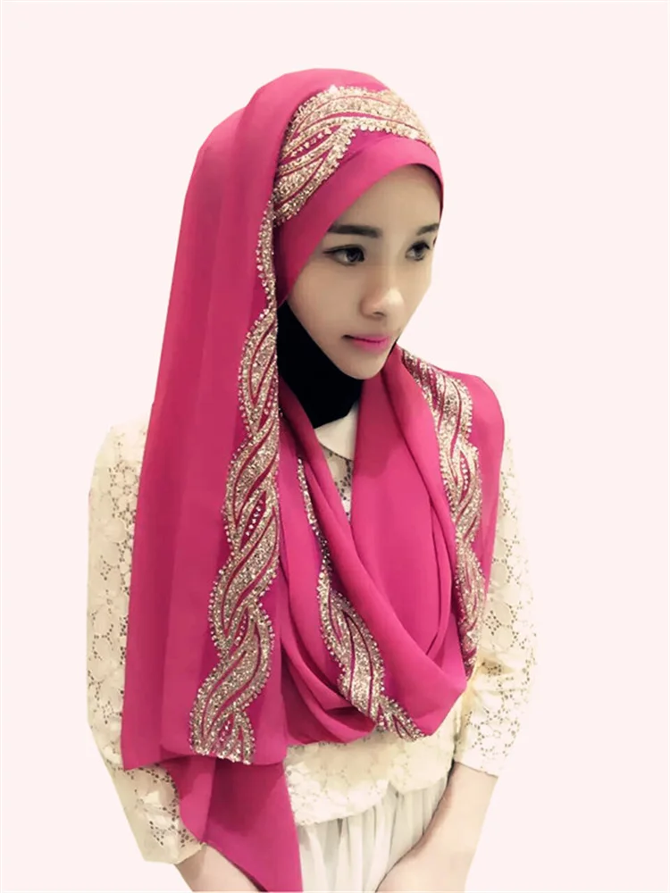 Muslim Hijab Scarf for Women Senior Chiffon Headscarf Glitter Head Wrap Ladies Headscarf 180*70cm