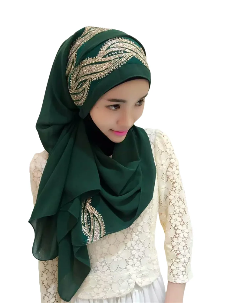 Muslim Hijab Scarf for Women Senior Chiffon Headscarf Glitter Head Wrap Ladies Headscarf 180*70cm