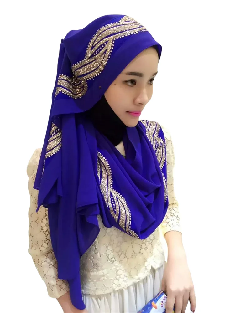 Muslim Hijab Scarf for Women Senior Chiffon Headscarf Glitter Head Wrap Ladies Headscarf 180*70cm