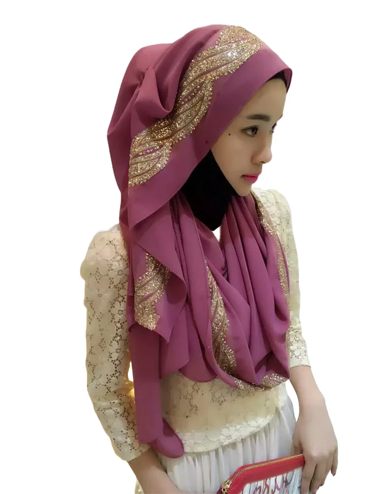Muslim Hijab Scarf for Women Senior Chiffon Headscarf Glitter Head Wrap Ladies Headscarf 180*70cm