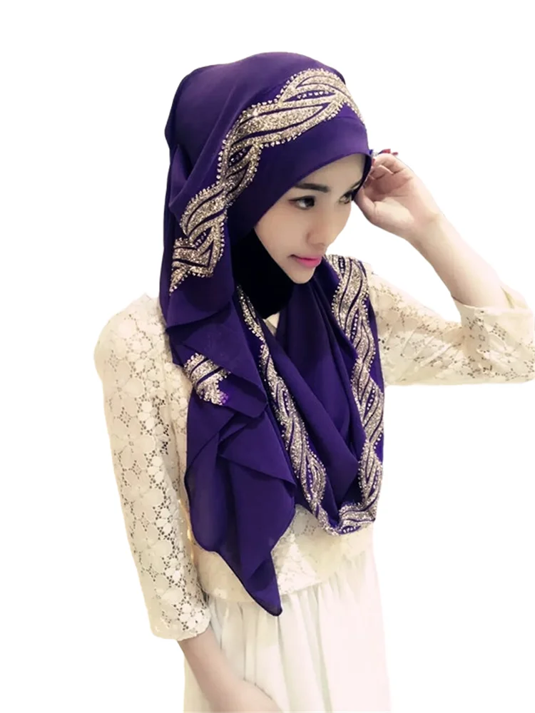 Muslim Hijab Scarf for Women Senior Chiffon Headscarf Glitter Head Wrap Ladies Headscarf 180*70cm