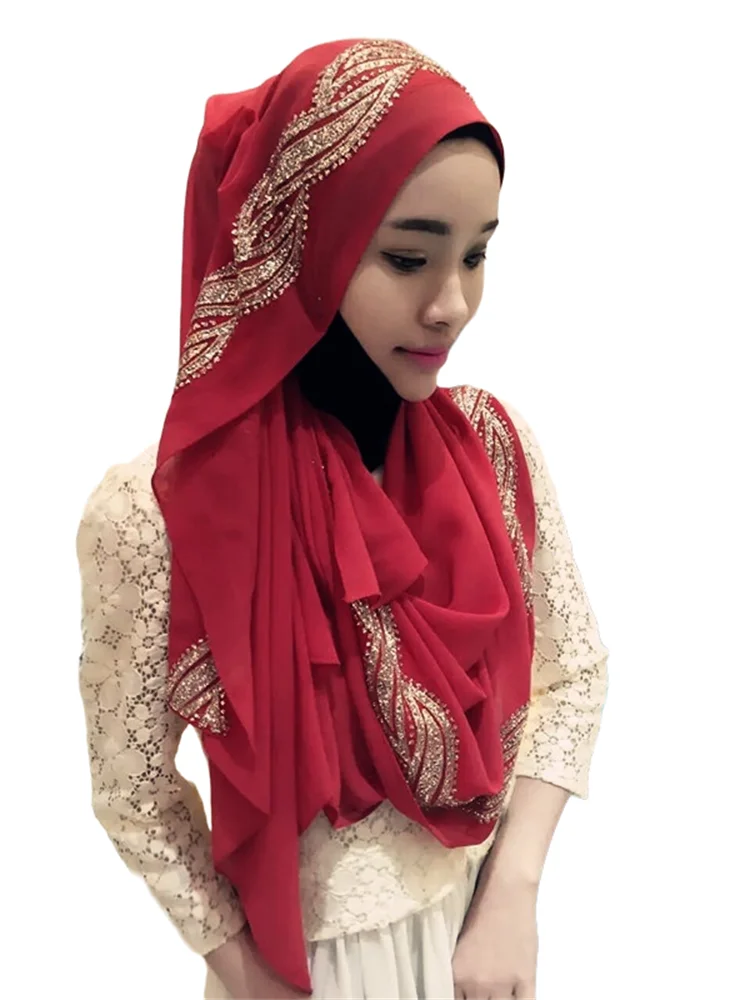 Muslim Hijab Scarf for Women Senior Chiffon Headscarf Glitter Head Wrap Ladies Headscarf 180*70cm