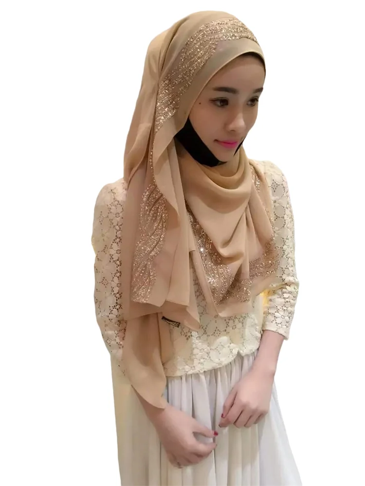 Muslim Hijab Scarf for Women Senior Chiffon Headscarf Glitter Head Wrap Ladies Headscarf 180*70cm
