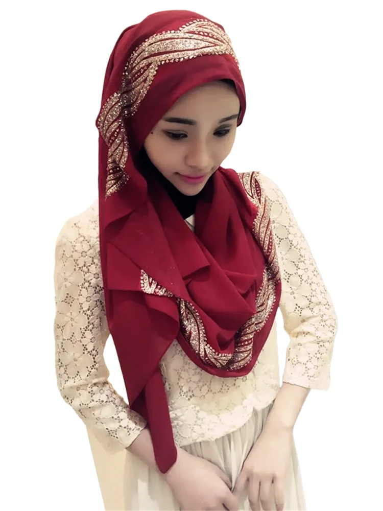 Muslim Hijab Scarf for Women Senior Chiffon Headscarf Glitter Head Wrap Ladies Headscarf 180*70cm