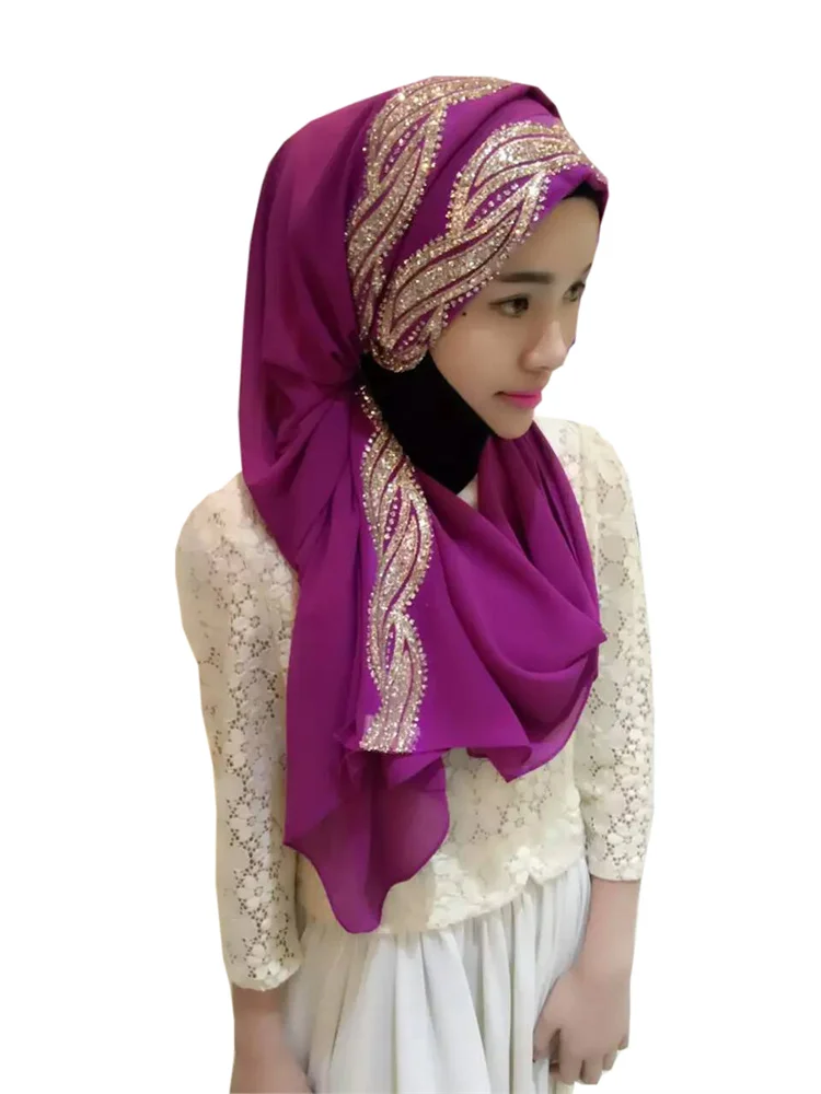 Muslim Hijab Scarf for Women Senior Chiffon Headscarf Glitter Head Wrap Ladies Headscarf 180*70cm