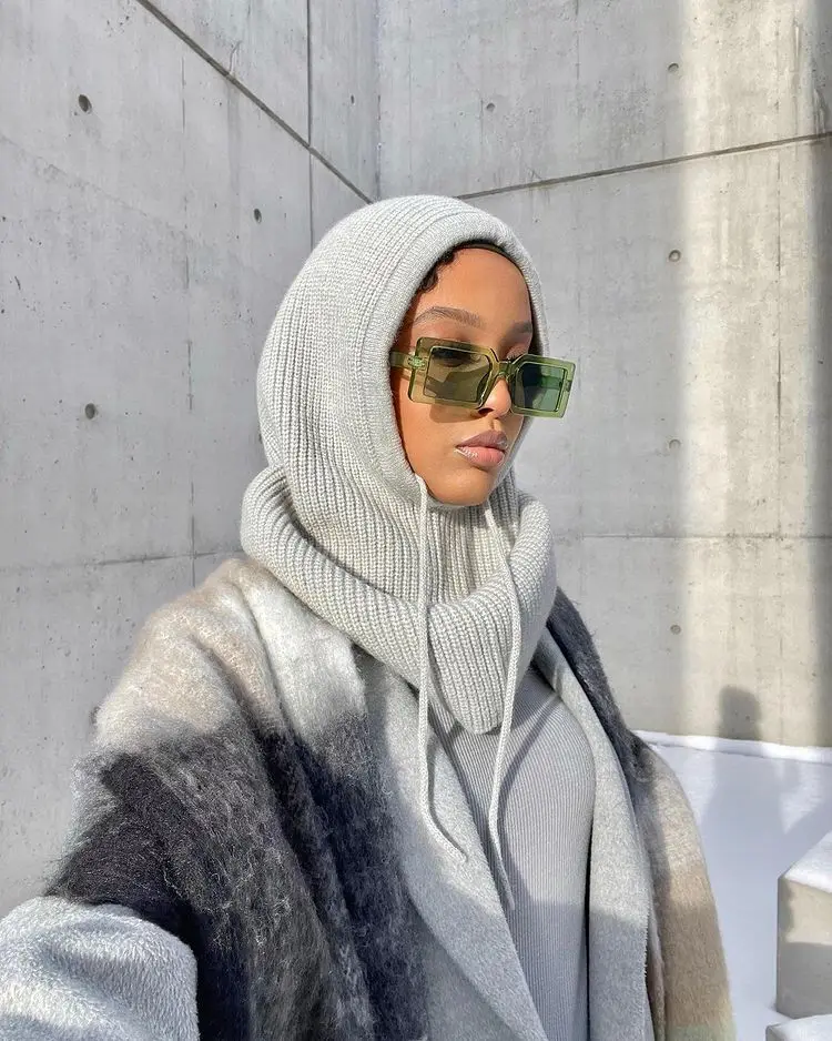 Muslim Knitted Hat Women's Bonnet Helmet Ski Hat Windproof Winter Outdoor Balaclava Knitted Thick One-piece Scarf Warm Hat
