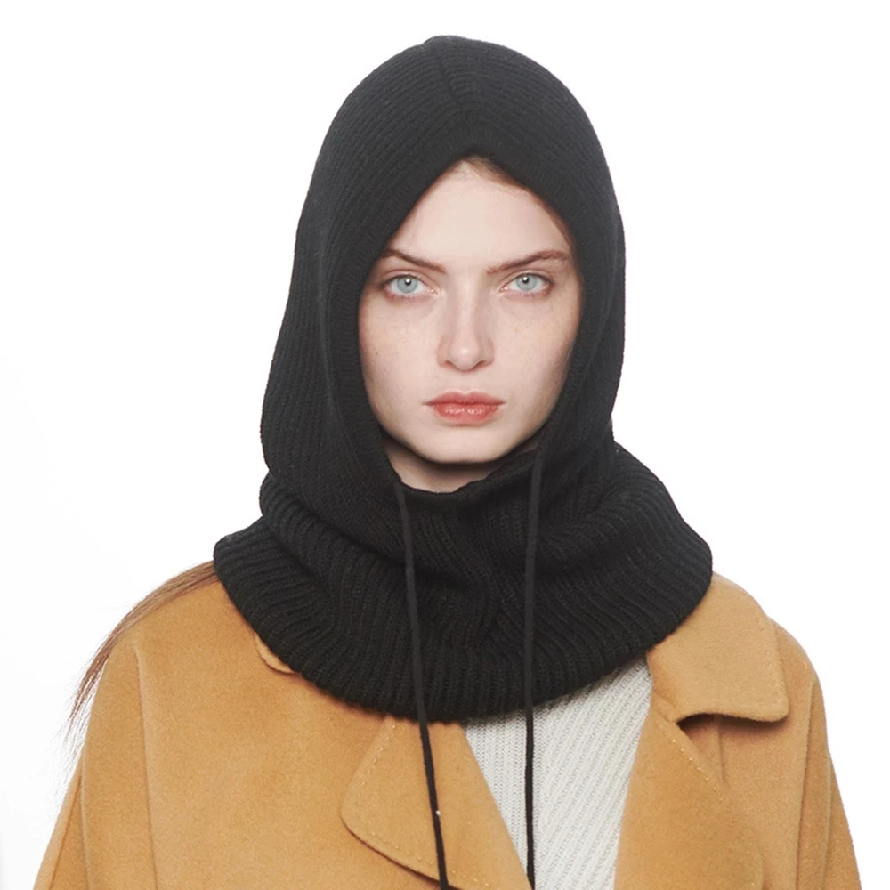 Muslim Knitted Hat Women's Bonnet Helmet Ski Hat Windproof Winter Outdoor Balaclava Knitted Thick One-piece Scarf Warm Hat