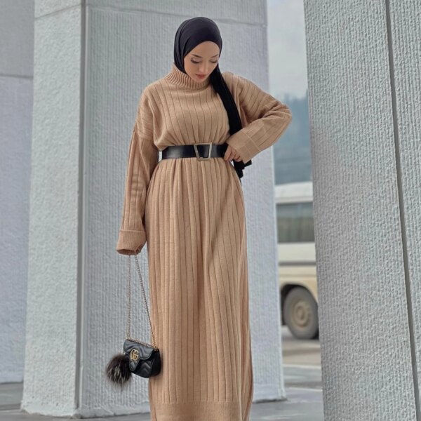 Solid Color Round Neck Dress Autumn Winter Long Straight Sweater Dress Women's Casual Oversize Sweater Dress Basic Knitted Dress