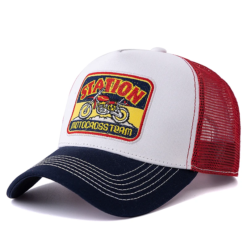 Dropshipping Unisex Mesh Trucker Hat Classic Motorcycle Pattern Breathable Summer Baseball Cap Streetwear Cap for Men Women