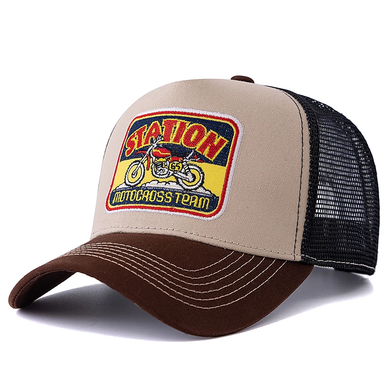 Dropshipping Unisex Mesh Trucker Hat Classic Motorcycle Pattern Breathable Summer Baseball Cap Streetwear Cap for Men Women