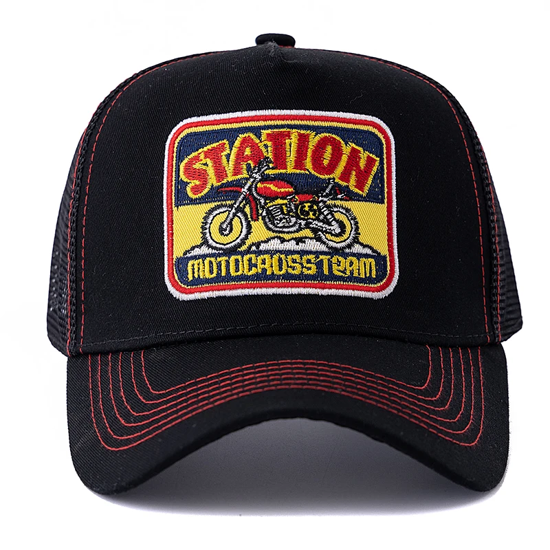 Dropshipping Unisex Mesh Trucker Hat Classic Motorcycle Pattern Breathable Summer Baseball Cap Streetwear Cap for Men Women