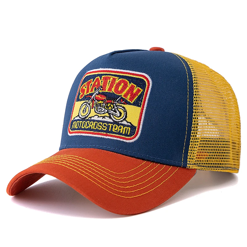 Dropshipping Unisex Mesh Trucker Hat Classic Motorcycle Pattern Breathable Summer Baseball Cap Streetwear Cap for Men Women