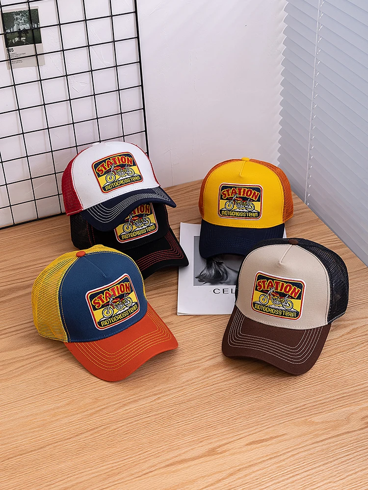 Dropshipping Unisex Mesh Trucker Hat Classic Motorcycle Pattern Breathable Summer Baseball Cap Streetwear Cap for Men Women