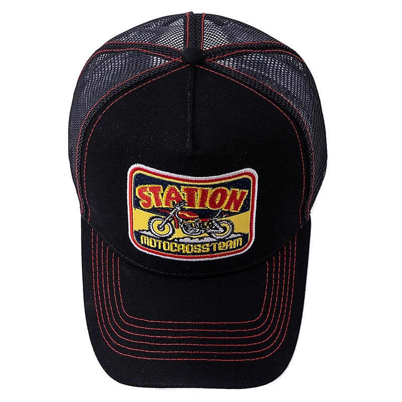 Dropshipping Unisex Mesh Trucker Hat Classic Motorcycle Pattern Breathable Summer Baseball Cap Streetwear Cap for Men Women