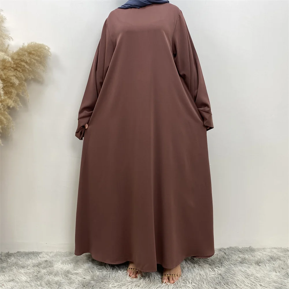 Hot Sell Popular Simple Nida Abaya Long Dress Pure Color A-line Loose Sleeves Dresses Dubai UK Modest Elegant Dress Hot Sell Popular Simple Nida Abaya Long Dress Pure Color A-line Loose Sleeves Dresses Dubai UK Modest Elegant Dress