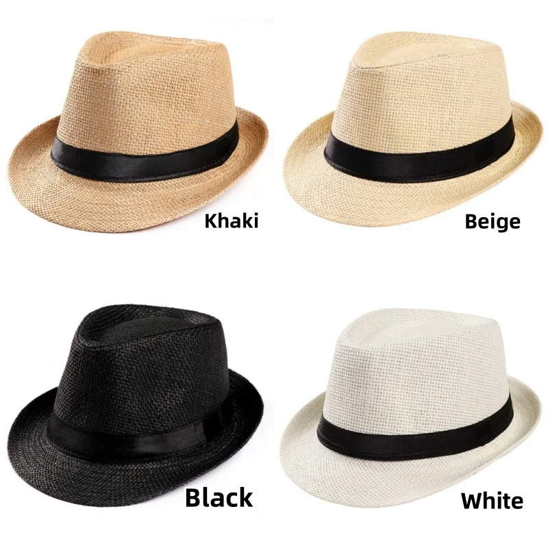 Summer Womens Men Outdoor Sunhat Bucket Straw Hat Retro Cowboy Jazz Hat Fishierman Panama Cap Travel Unisex Beach Foldable Hat
