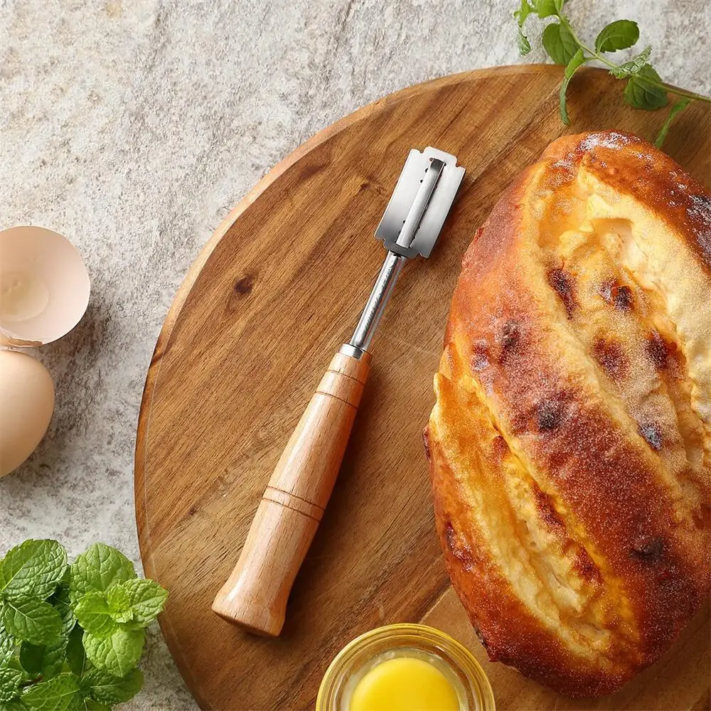 Wooden Handle Sourdough Bread Scoring Lame Bread Slashing Tool With 5Pcs Blades Bakers Lame Dough Scoring Knife
