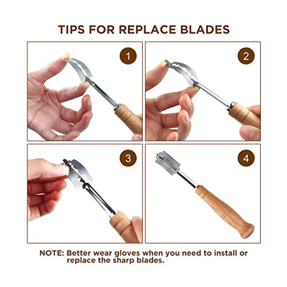 Wooden Handle Sourdough Bread Scoring Lame Bread Slashing Tool With 5Pcs Blades Bakers Lame Dough Scoring Knife