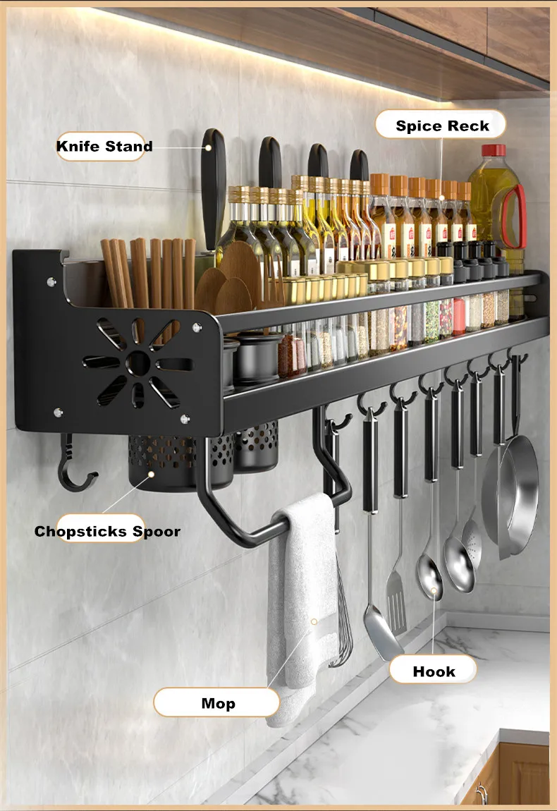 Kitchen Organizer Shelf Wall-mounted Spice Storage Rack Kitchen Knife Holder Wall Seasoning Chopstick Spoon Shovel Storage Sheif Kitchen Organizer Shelf Wall-mounted Spice Storage Rack Kitchen Knife Holder Wall Seasoning Chopstick Spoon Shovel Storage Sheif
