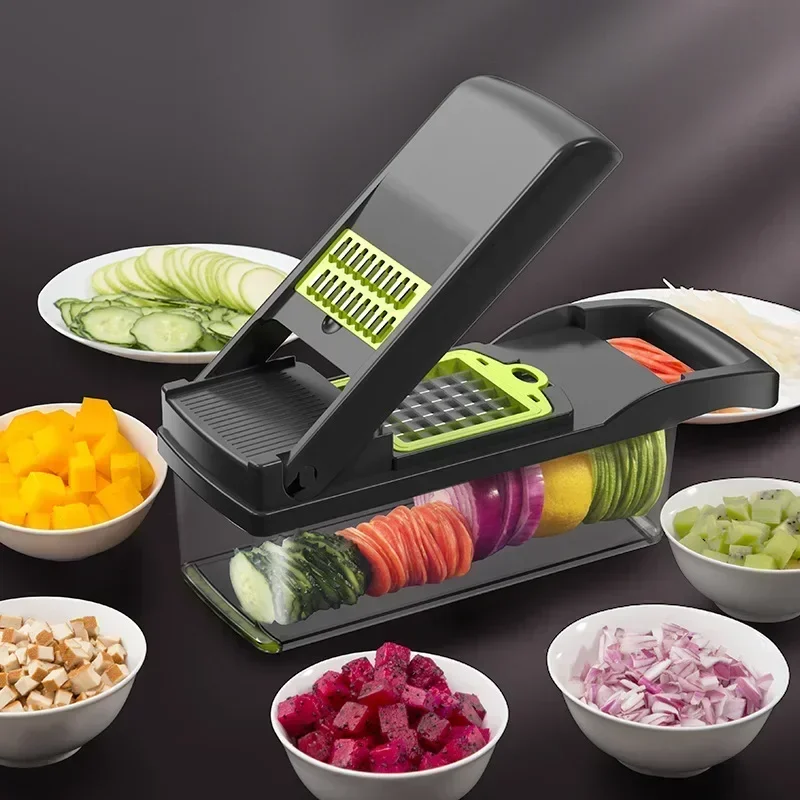 Hot 14/16 in 1 Multifunctional Vegetable Chopper Slicer Shredder with Basket Fruit Slicer Potato Shredder Carrot Grind Gadgets