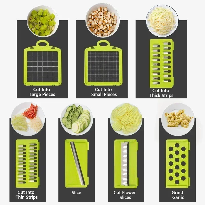 Hot 14/16 in 1 Multifunctional Vegetable Chopper Slicer Shredder with Basket Fruit Slicer Potato Shredder Carrot Grind Gadgets