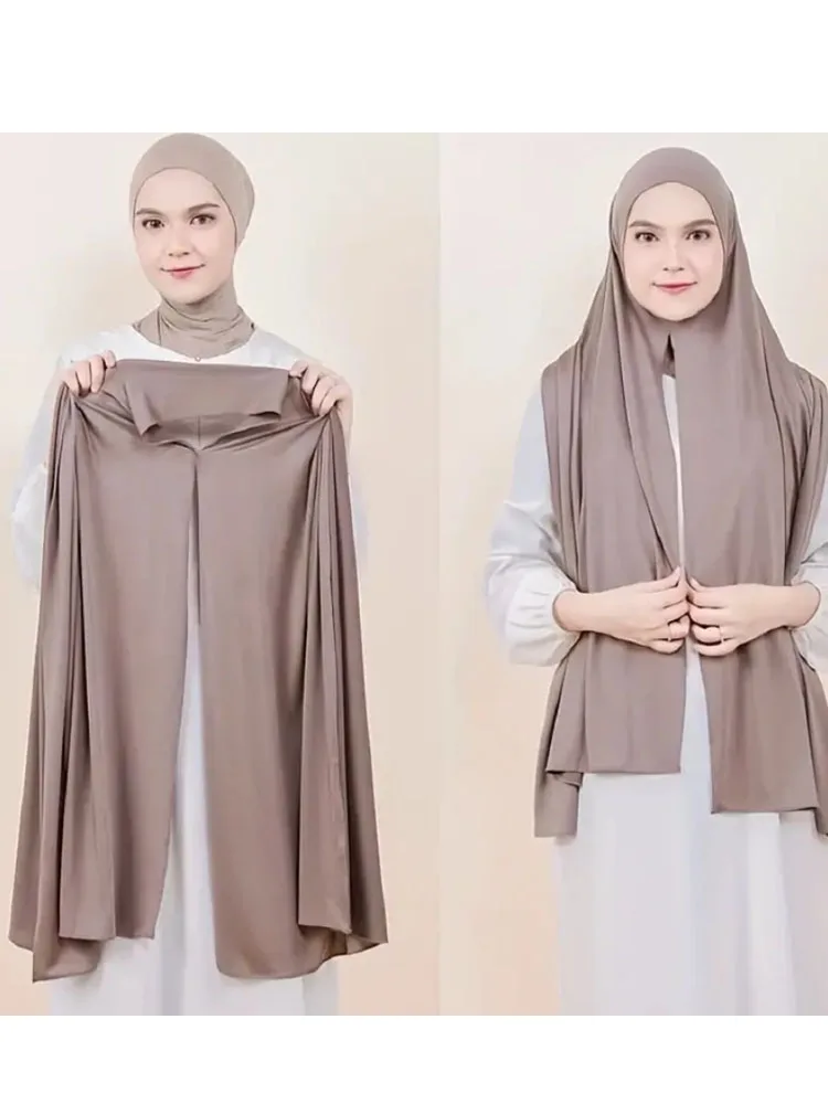 Easy To Wear Jersey Hijab Scarf Solid Color Modal Slit Instant Hijab Thin Breathable Soft Sunscreen Pullover Head Wrap For Women
