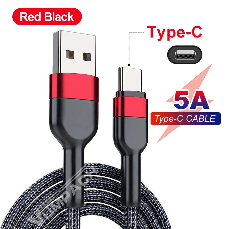 5A USB Type C Cable Wire For Samsung S10 S20 Xiaomi mi 11 Mobile Phone Fast Charging USB C Cable Type-C Charger  huawei Cables