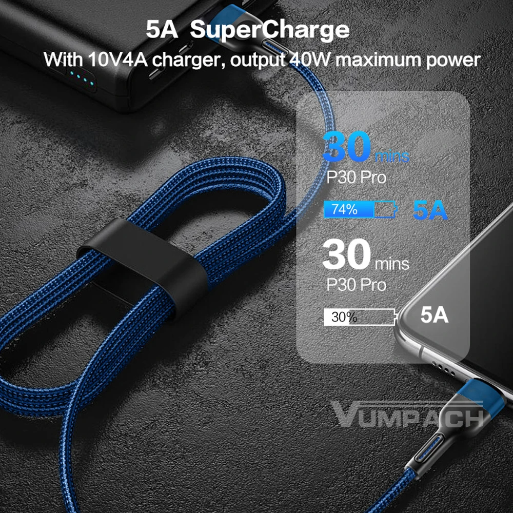 5A USB Type C Cable Wire For Samsung S10 S20 Xiaomi mi 11 Mobile Phone Fast Charging USB C Cable Type-C Charger  huawei Cables